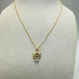 Gold Tone‎ Rhinestone Praying Angel Necklace 18" Dainty Religious
